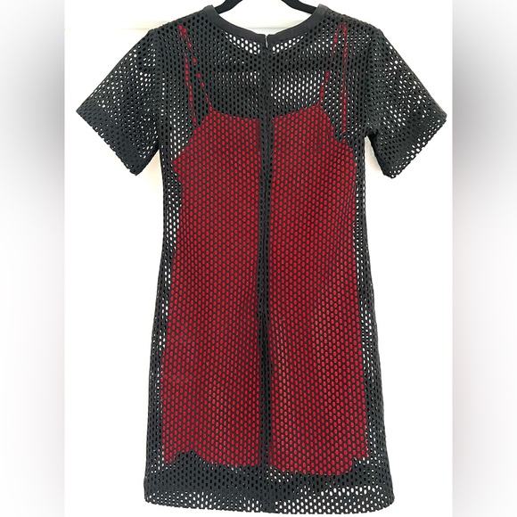 Sandro Paris Black Mesh Mini dress with Orange Sheath under layer. Size Small - Picture 5 of 10